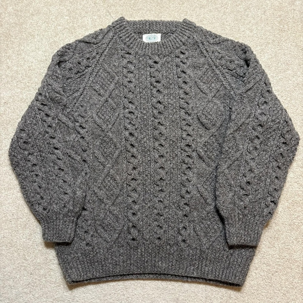 Vtg Blarney Woollen Mills Sweater Medium Brown Wool Cable Knit Aran Fisherman - Picture 1 of 7